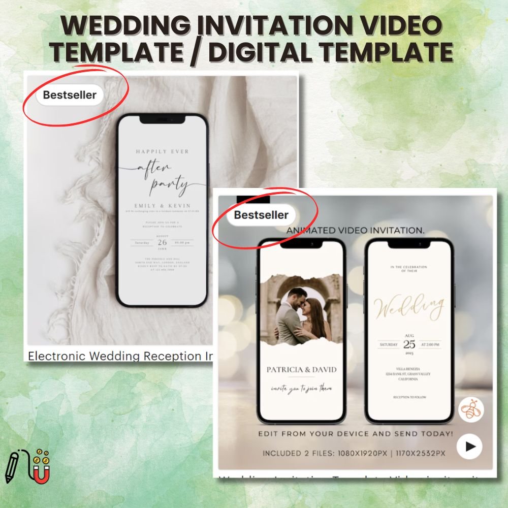 wedding invitation video template _ Digital Template (3) wedding invitation video template / Digital Template, canva template, wedding template, save the date template