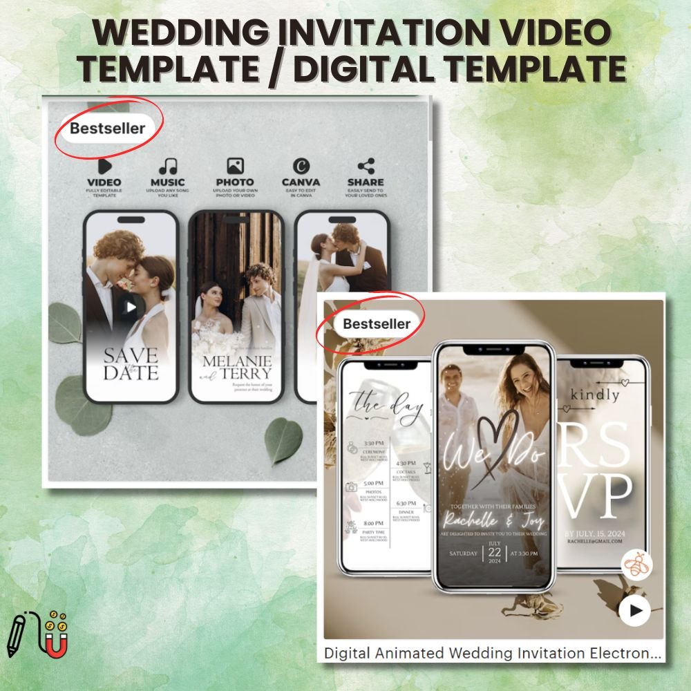 wedding invitation video template _ Digital Template wedding invitation video template / Digital Template, canva template, wedding template, save the date template
