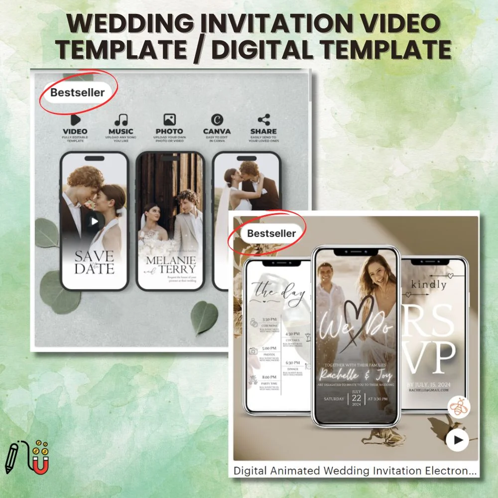 wedding invitation video template _ Digital Template wedding invitation video template / Digital Template, canva template, wedding template, save the date template