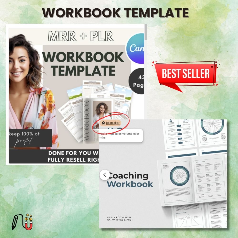 workbook template (1) workbook template, worksheet template, canva template, mrr, plr