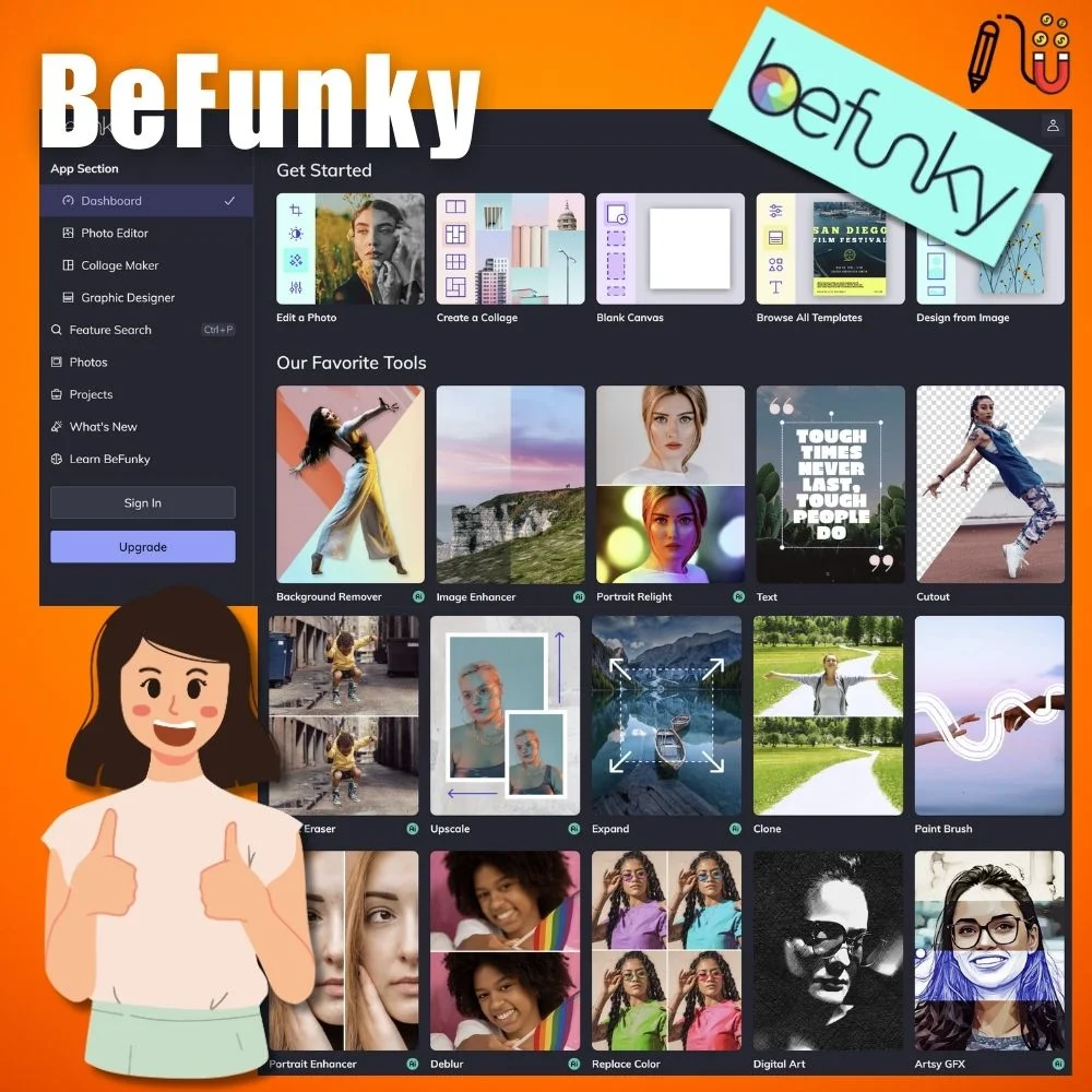 BeFunky (2) befunky, customizable templates, design wizard, similar features, google drive, customization options, key features, collaboration features, social media marketers, excellent canva alternatives, unique features, wide range of templates
