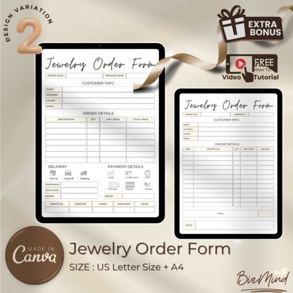 jewelry order form template, custom order form template