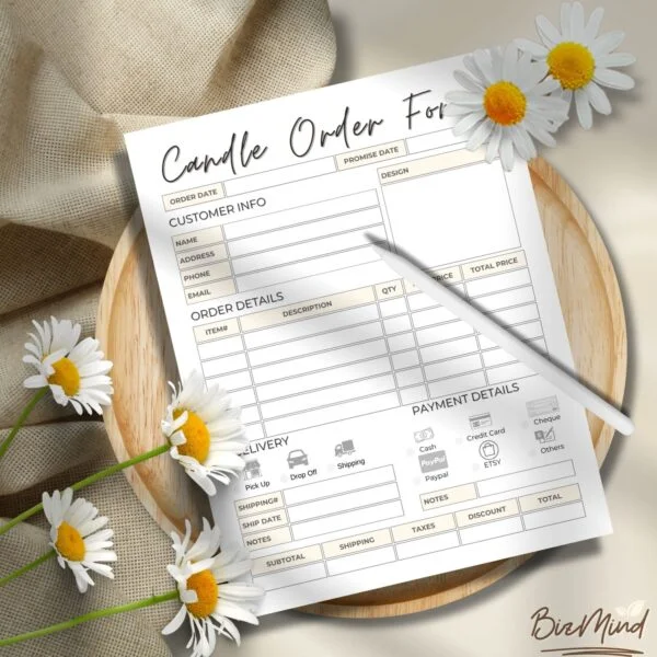 candle order form, business order form