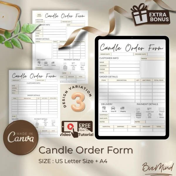 candle order form, business order form