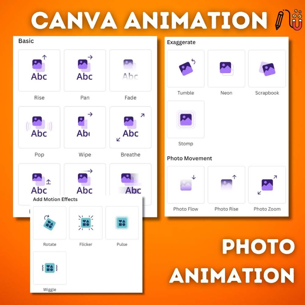 canva animation, canva text animation, canva element animation, canva photo animation