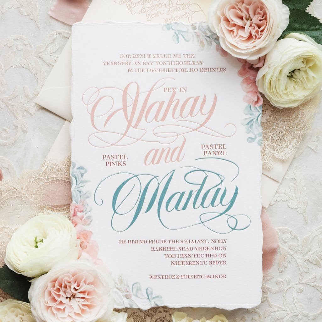 wedding invitation featuring elegant and artistic typography