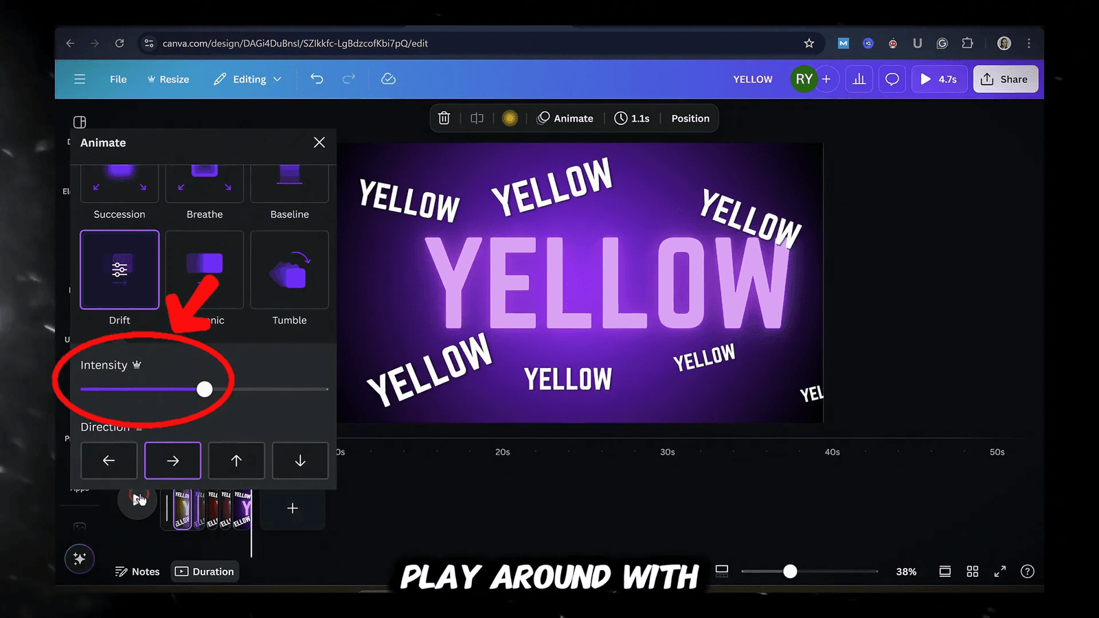 Applying drift effect to text