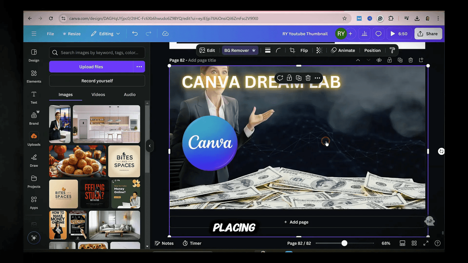 Designing the thumbnail in Canva