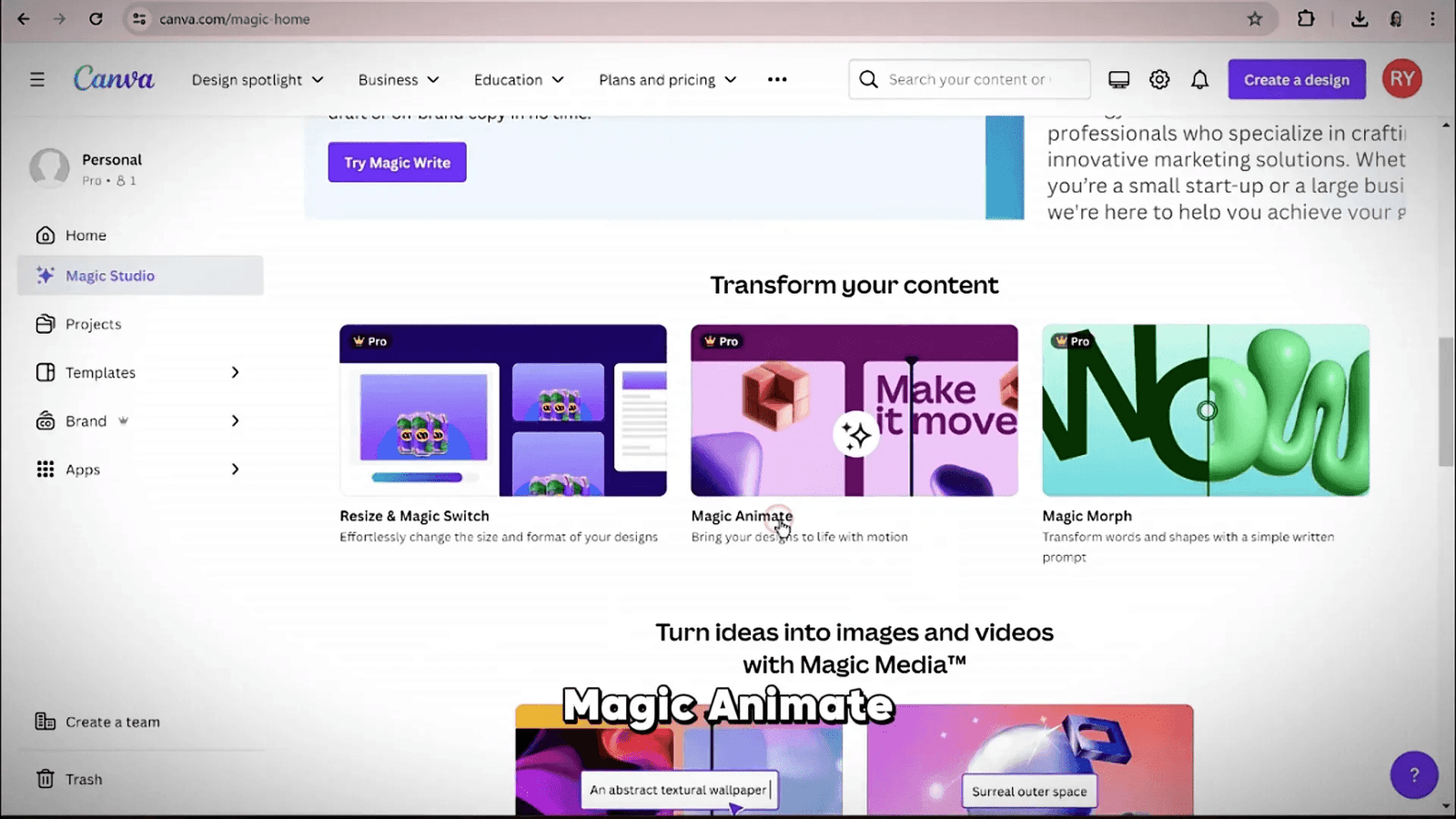 Using Magic Animate to animate designs