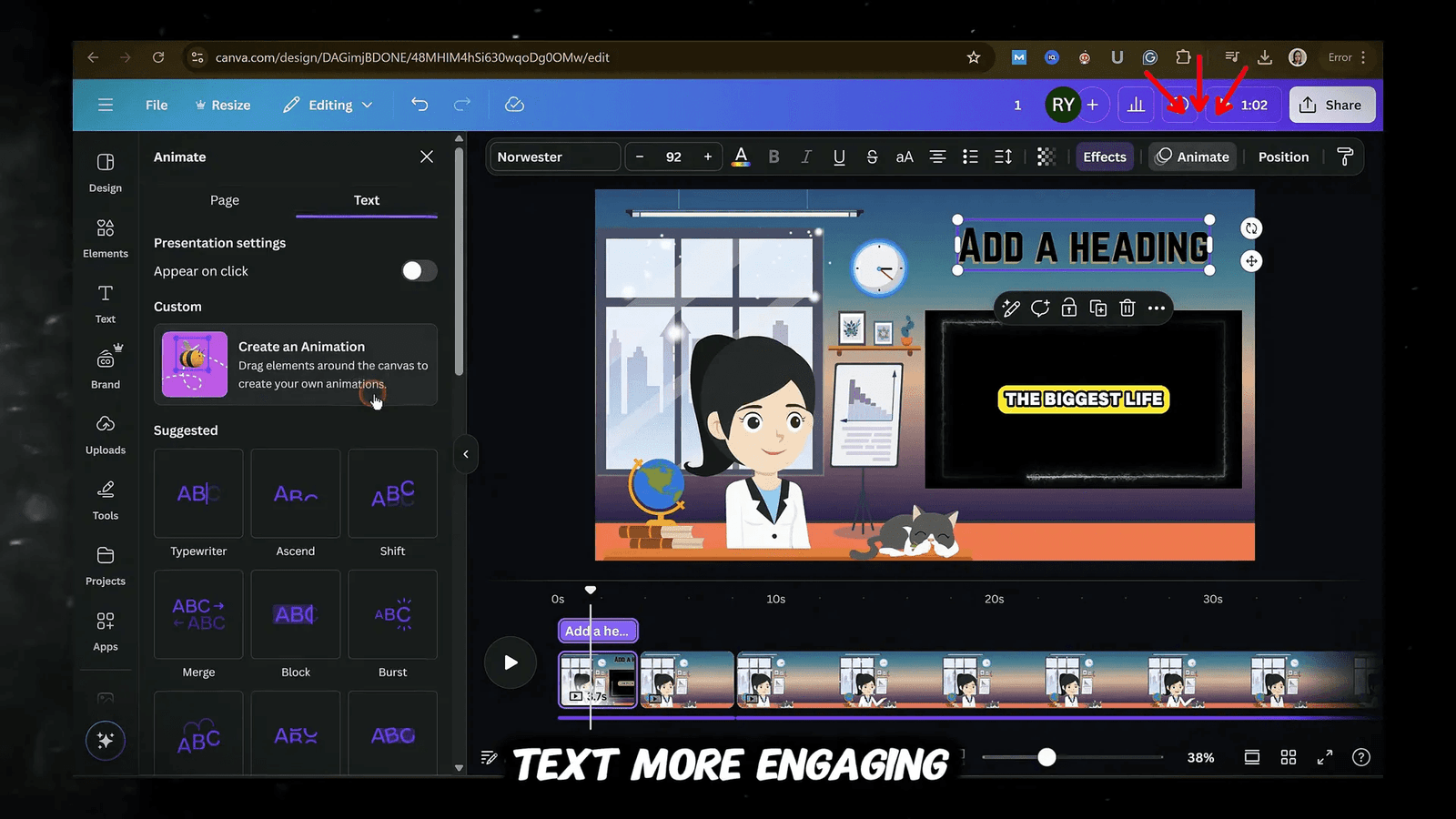 Animating text in Canva