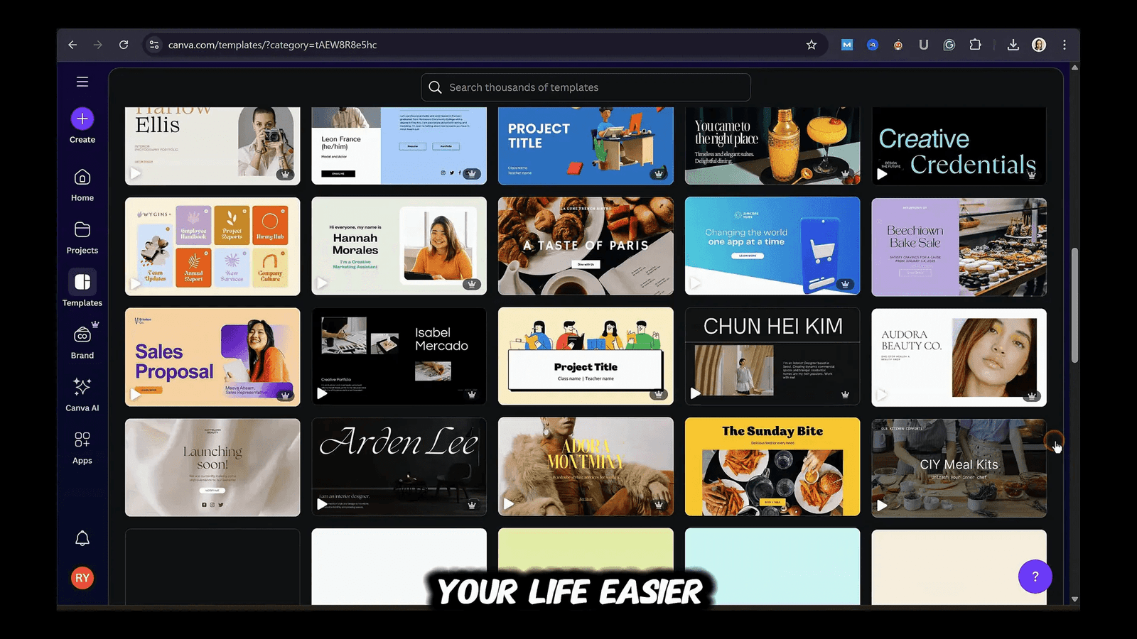 Canva website templates selection
