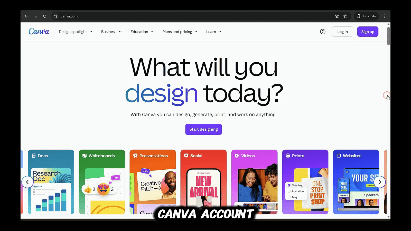 Canva sign up screen