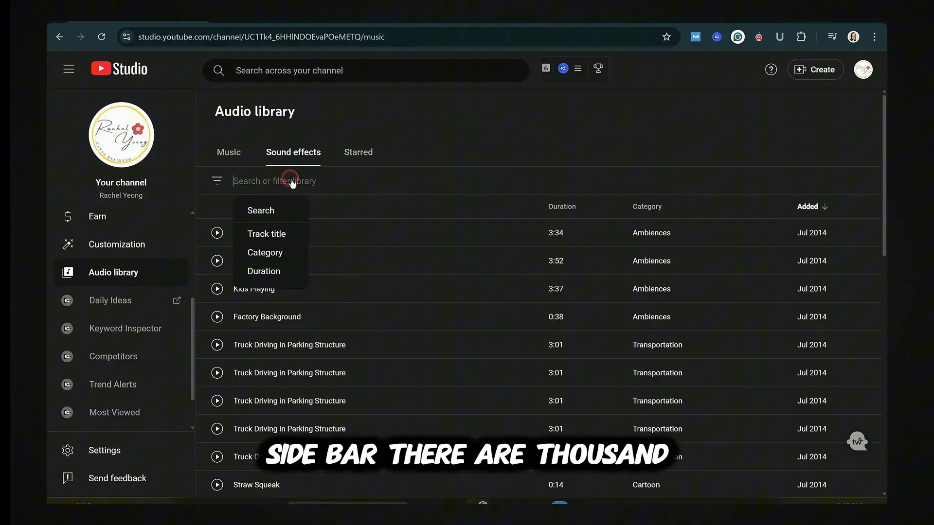 Finding sound effects in YouTube Studio