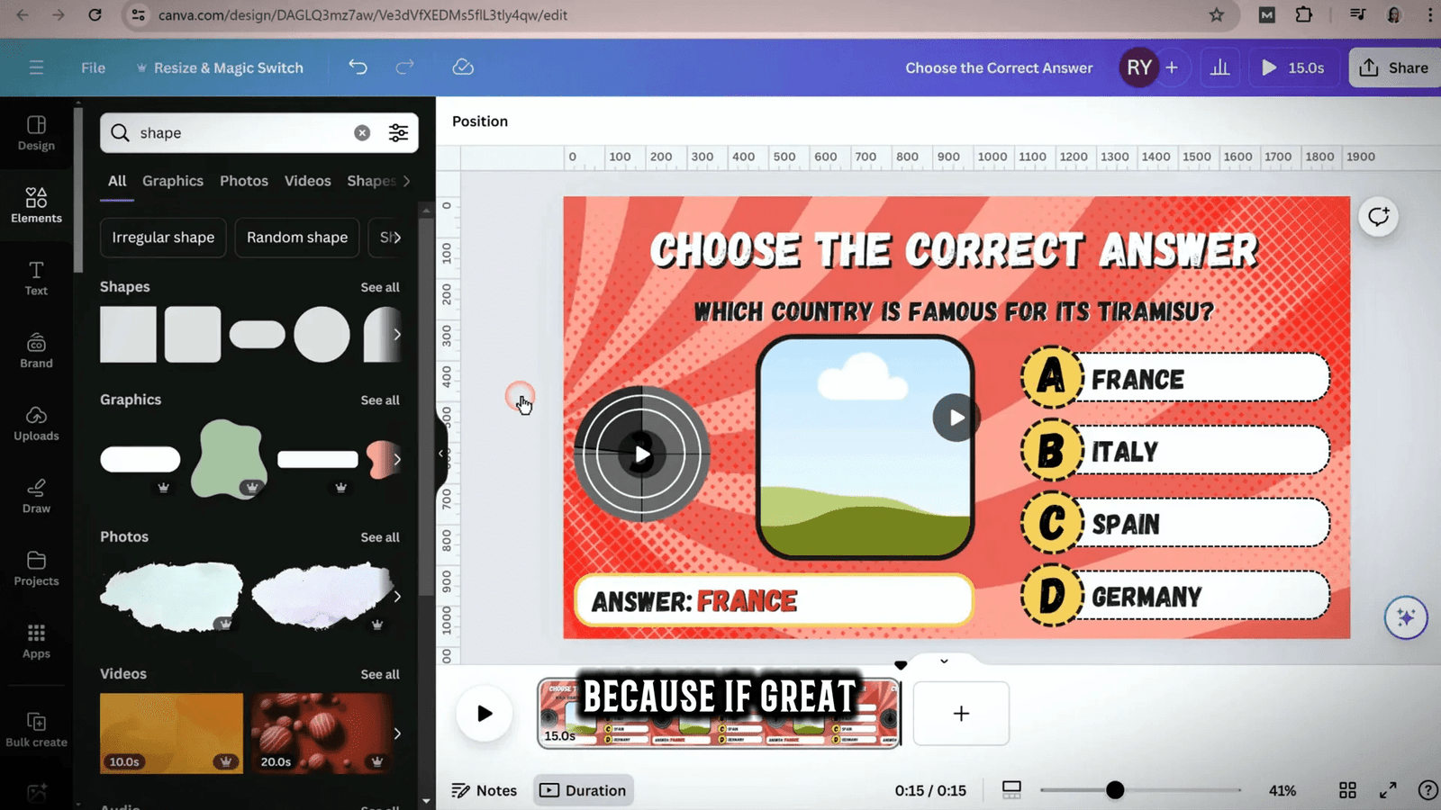 Adjusting animation timing in Canva