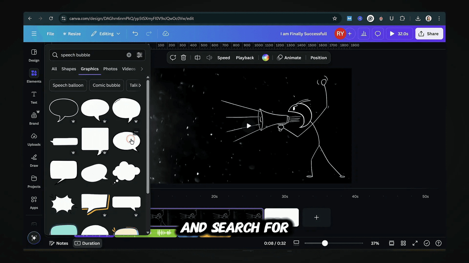 Using speech bubbles in stick figure animations