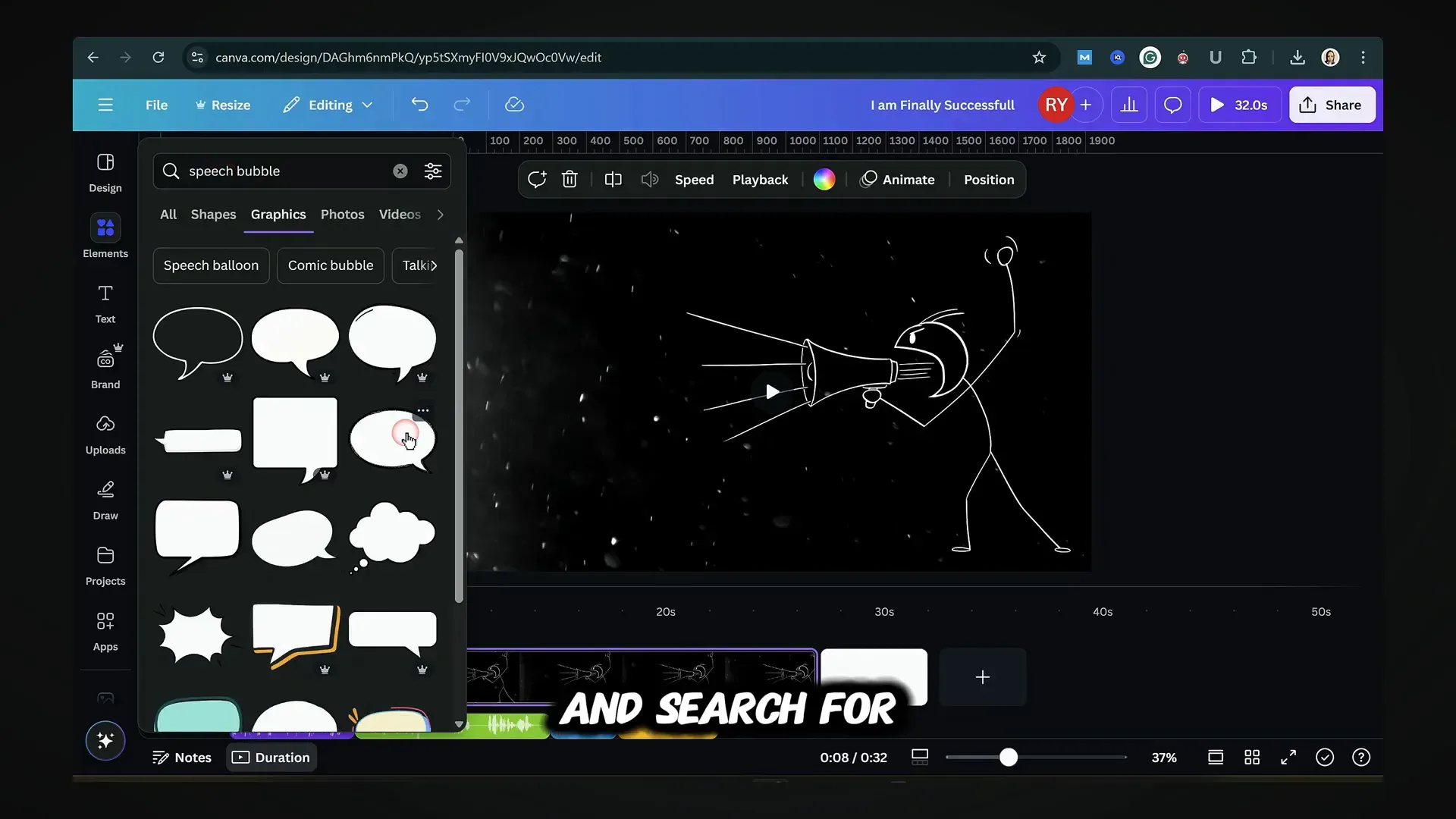 Using speech bubbles in stick figure animations