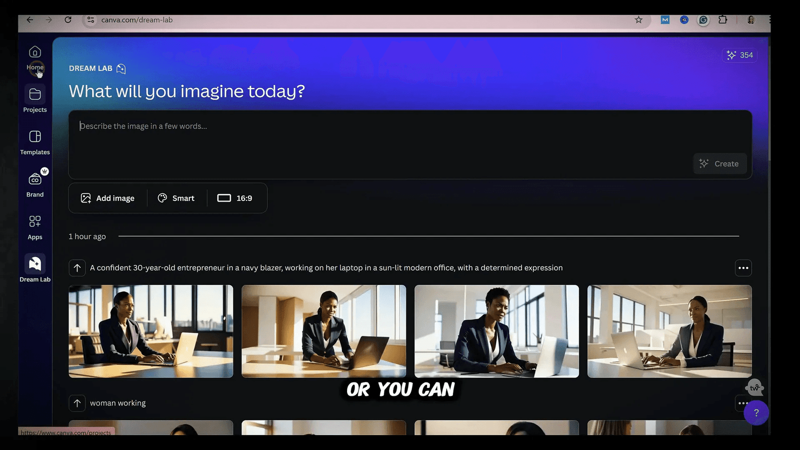 Accessing Canva Dream Lab on Canva homepage