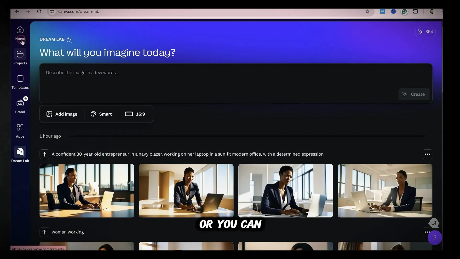 Accessing Canva Dream Lab on Canva homepage