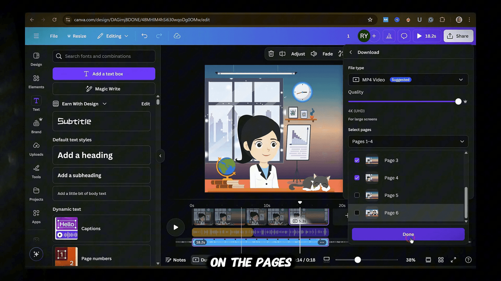 Selecting specific pages for export