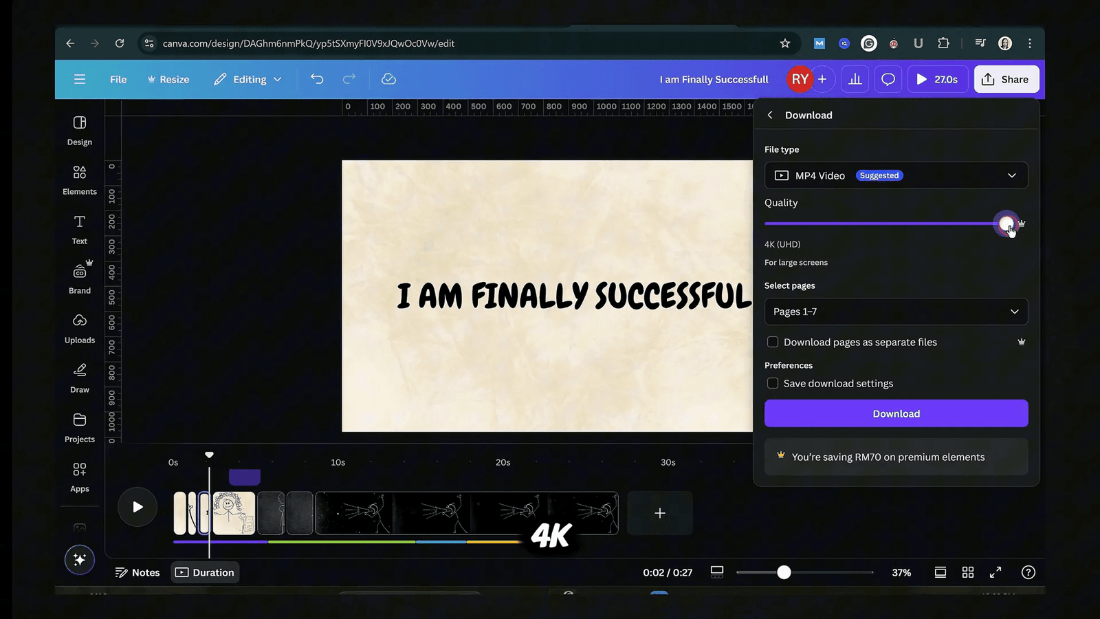 Exporting video from Canva
