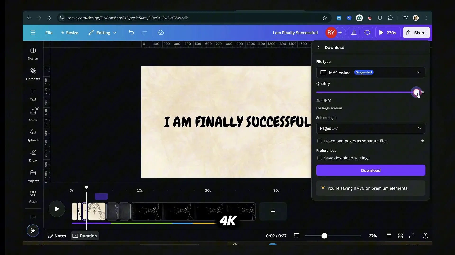 Exporting video from Canva