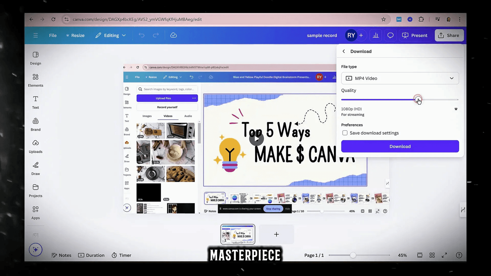 Exporting video from Canva