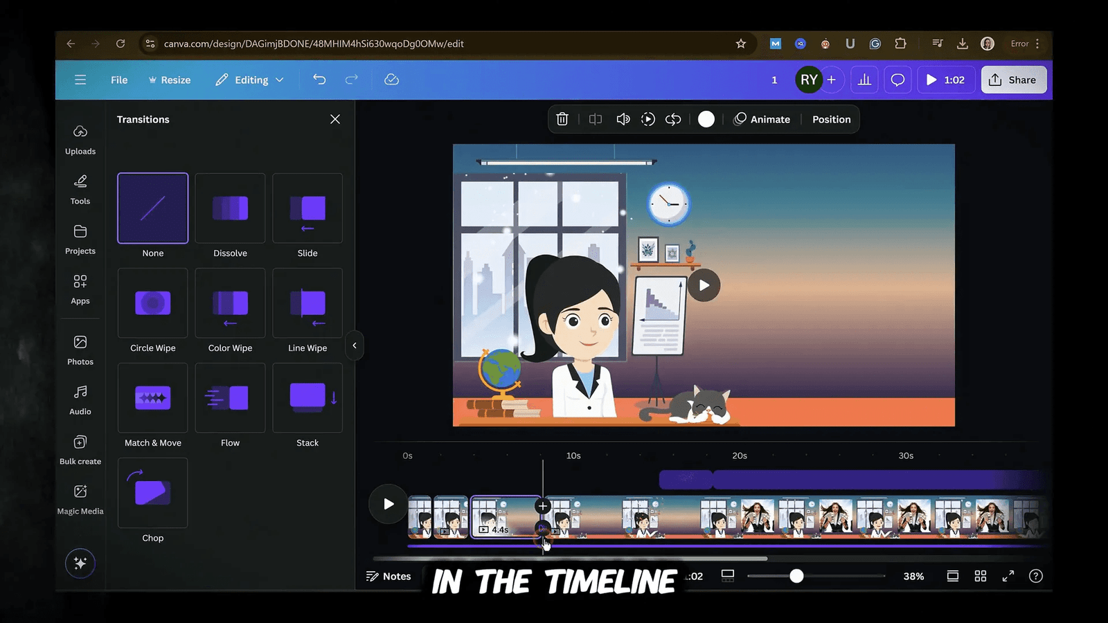 Adding transitions in Canva