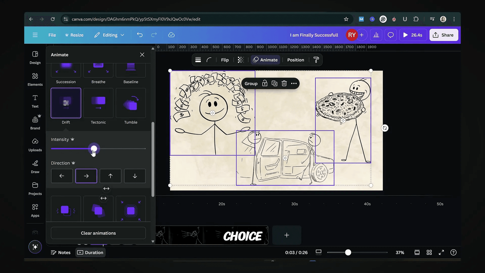 Animating stick figures in Canva
