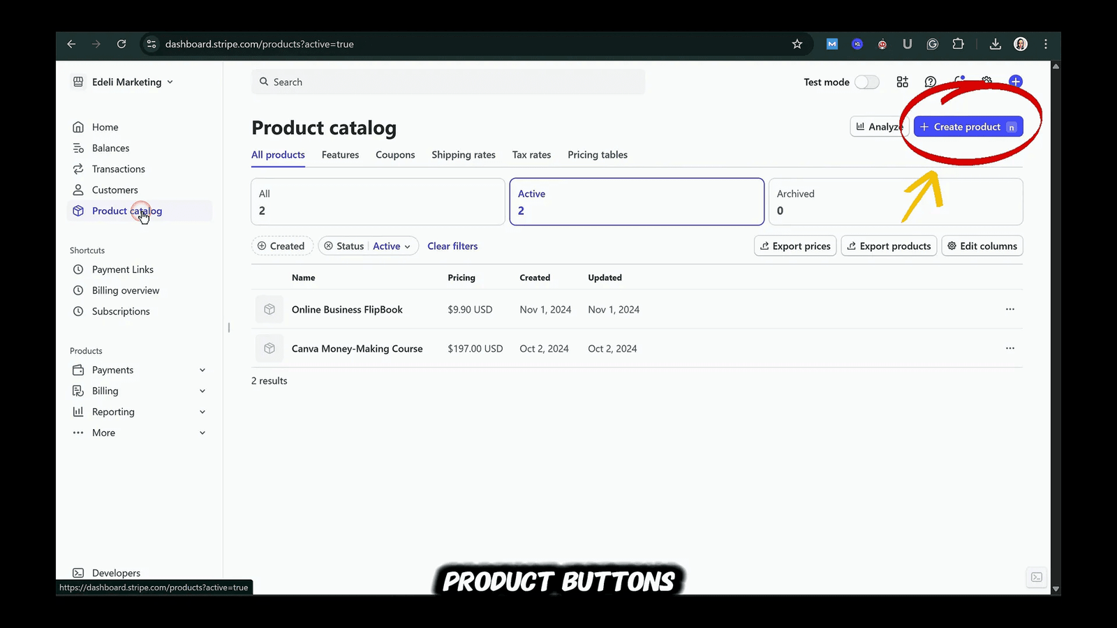 Stripe product setup for Canva website