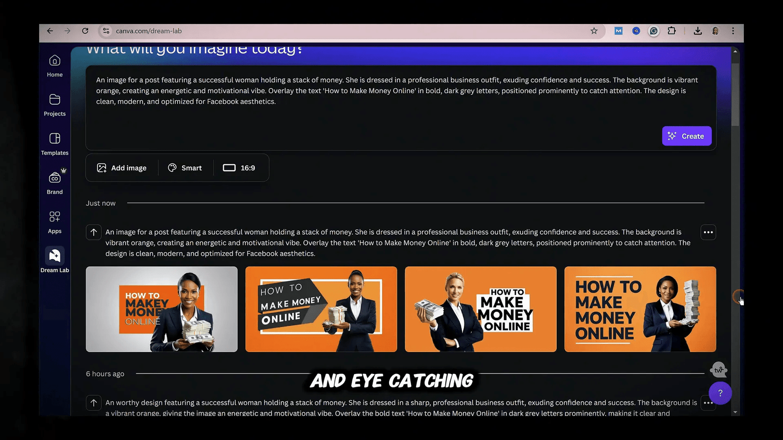 Editing a Facebook post in Canva Dream Lab