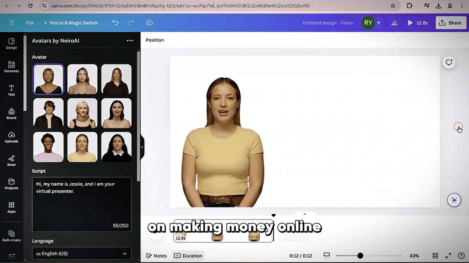 Finalizing avatar video for use