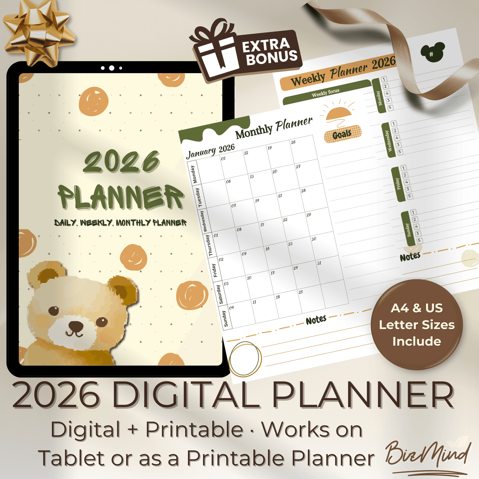 2026 Digital Planner PDF for iPad Minimalist Planner Daily Weekly Monthly Yearly GoodNotes Notability