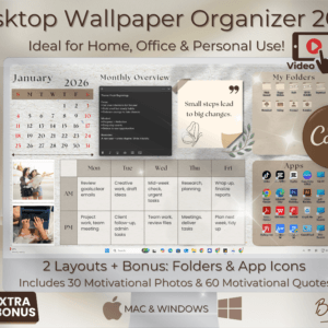 2026 Boho Beige Wallpaper + Organizer for Creative Entrepreneurs + Bonus App Icons