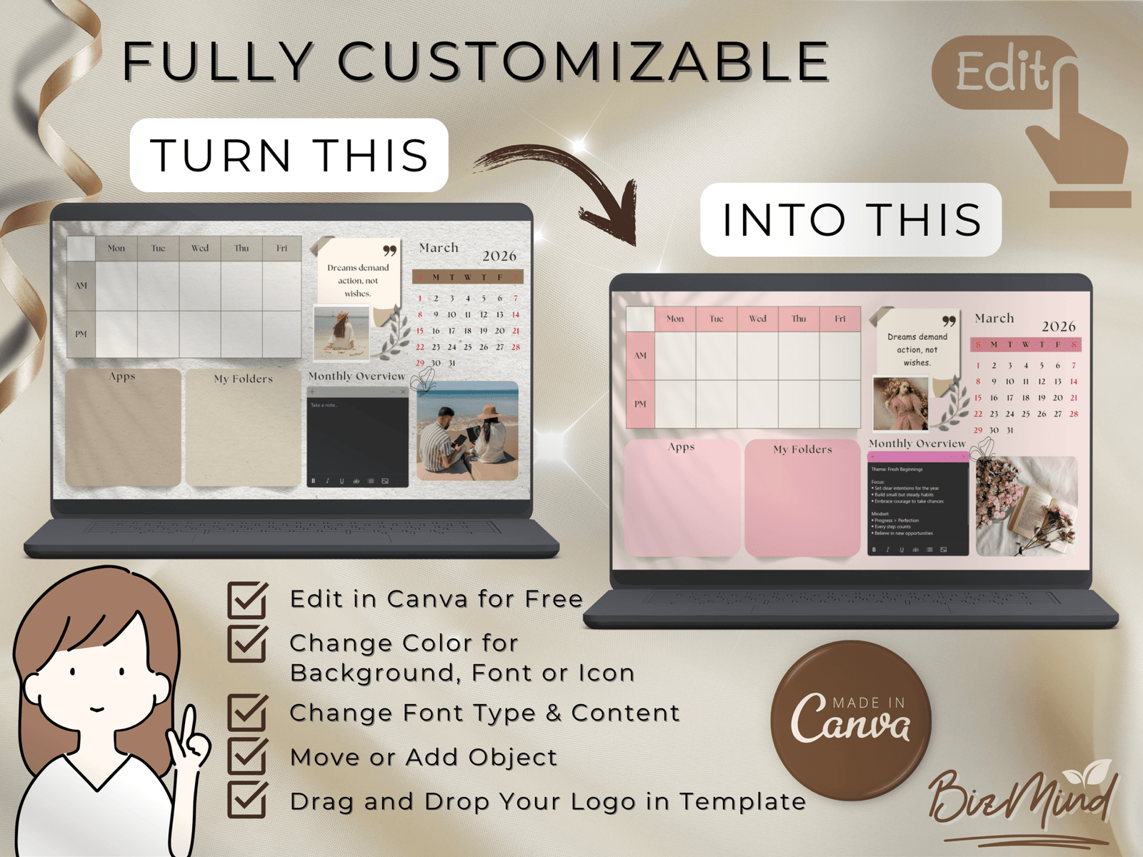2026 Boho Beige Wallpaper + Organizer for Creative Entrepreneurs + Bonus App Icons - Image 3