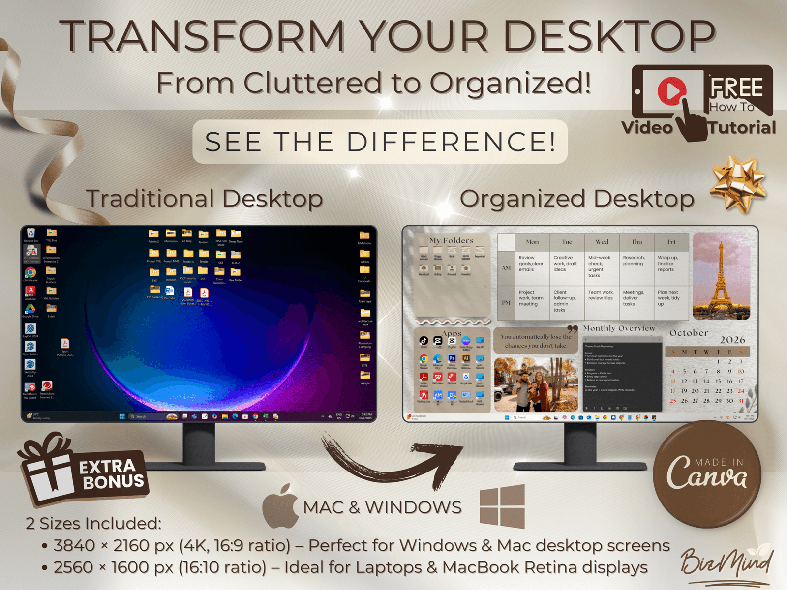 2026 Boho Beige Wallpaper + Organizer for Creative Entrepreneurs + Bonus App Icons - Image 2