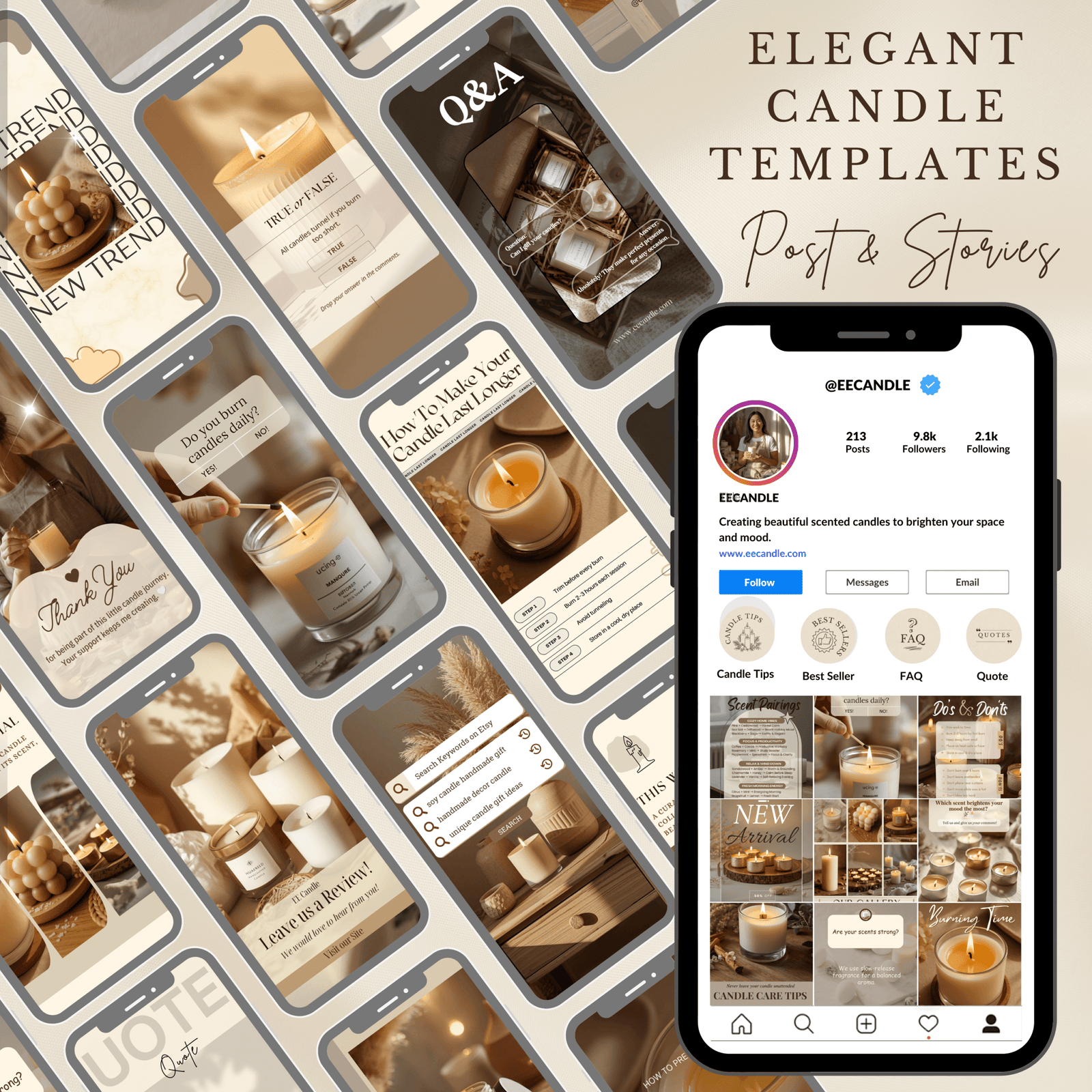 100 Candle Instagram Templates in 3 Sizes | Post & Story Canva Templates | Social Media Kit + FREE Highlight Covers - Image 6