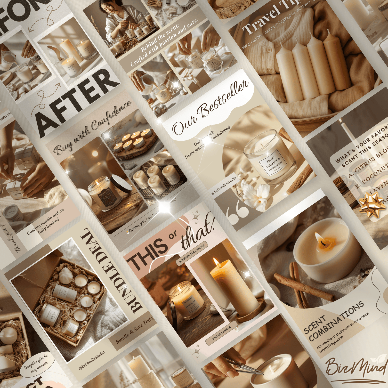 100 Candle Instagram Templates in 3 Sizes | Post & Story Canva Templates | Social Media Kit + FREE Highlight Covers - Image 3