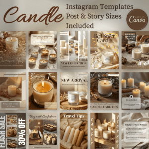 100 Candle Instagram Templates in 3 Sizes | Post & Story Canva Templates | Social Media Kit + FREE Highlight Covers