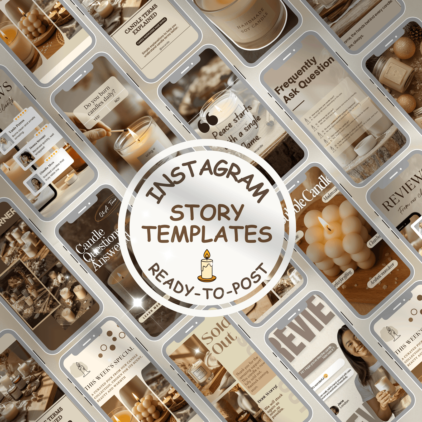 100 Candle Instagram Templates in 3 Sizes | Post & Story Canva Templates | Social Media Kit + FREE Highlight Covers - Image 5