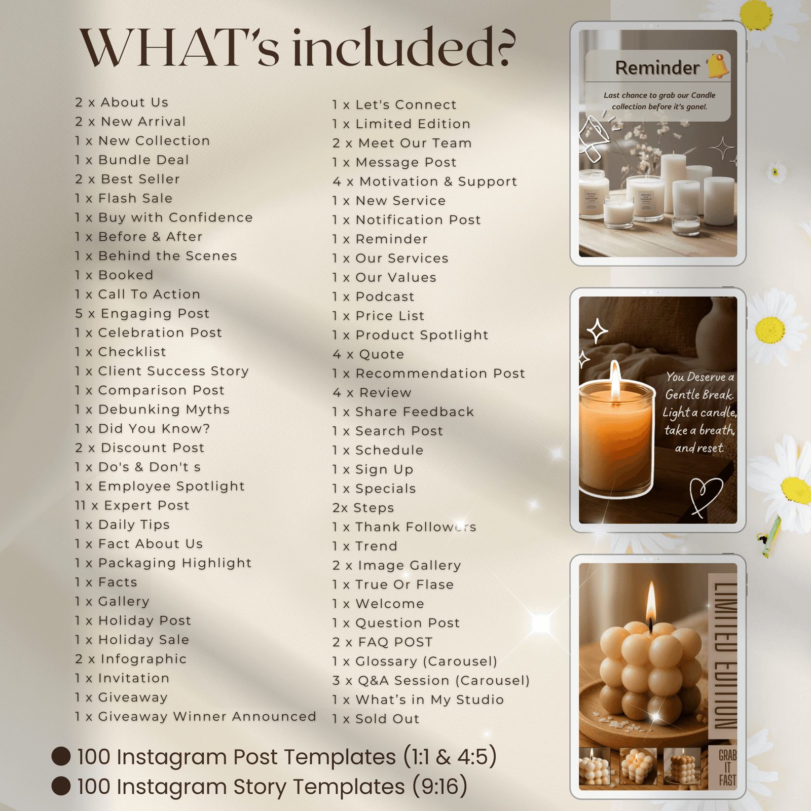 100 Candle Instagram Templates in 3 Sizes | Post & Story Canva Templates | Social Media Kit + FREE Highlight Covers - Image 10