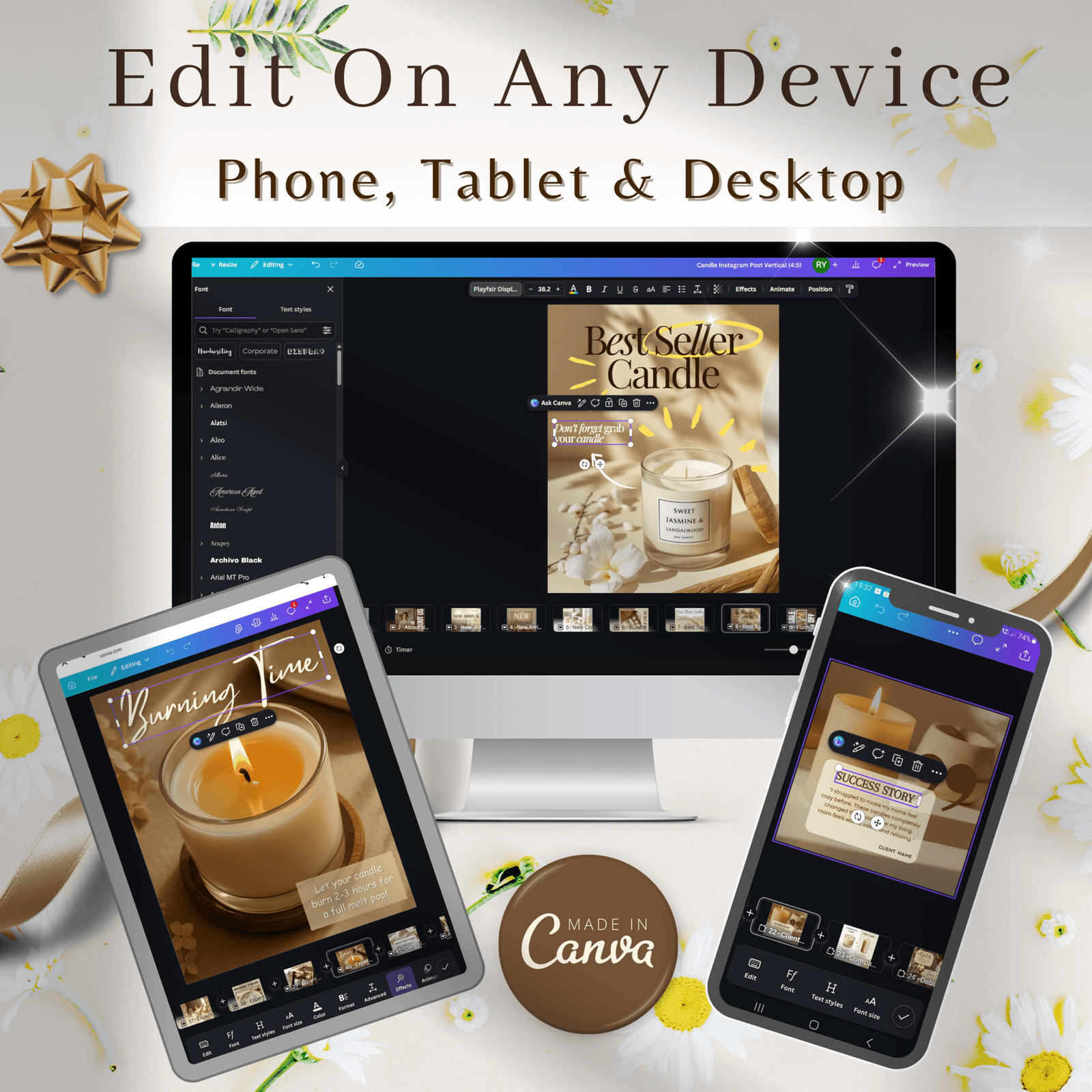 100 Candle Instagram Templates in 3 Sizes | Post & Story Canva Templates | Social Media Kit + FREE Highlight Covers - Image 8