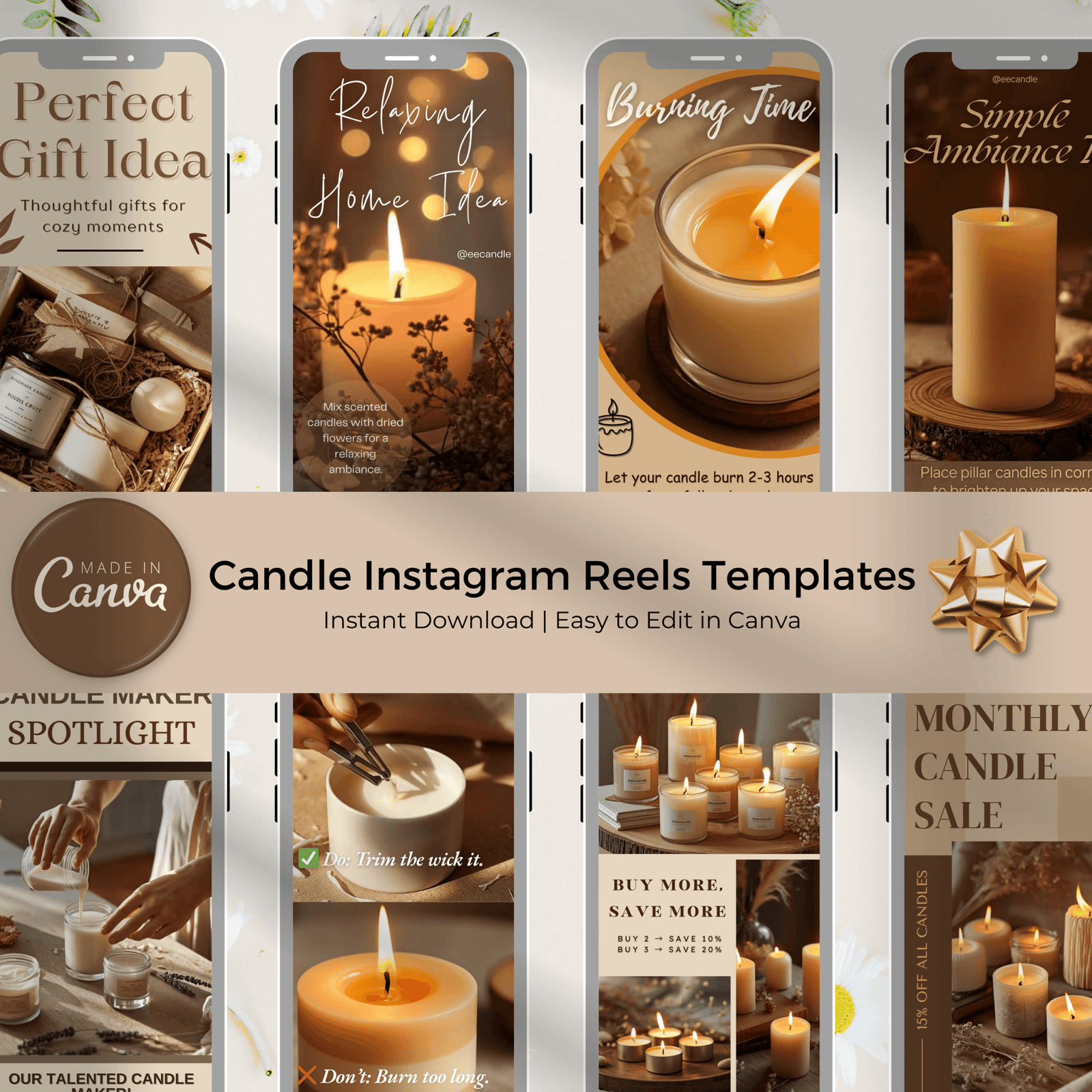 80 Candle Instagram Reels Templates | Editable Canva Video Templates | Social Media Marketing for Candle Business - Image 4