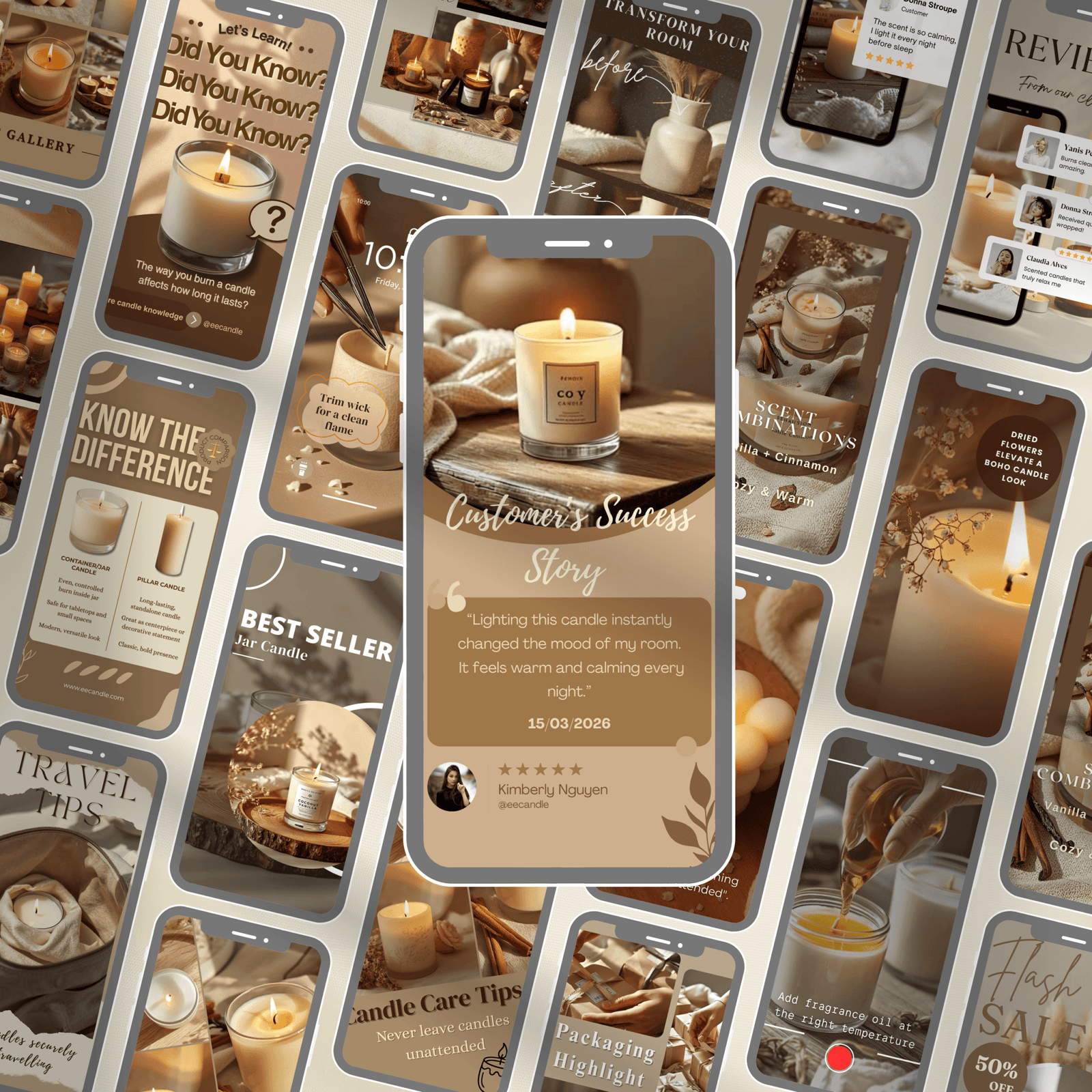 80 Candle Instagram Reels Templates | Editable Canva Video Templates | Social Media Marketing for Candle Business - Image 3