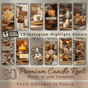 80 Candle Instagram Reels Templates | Editable Canva Video Templates | Social Media Marketing for Candle Business