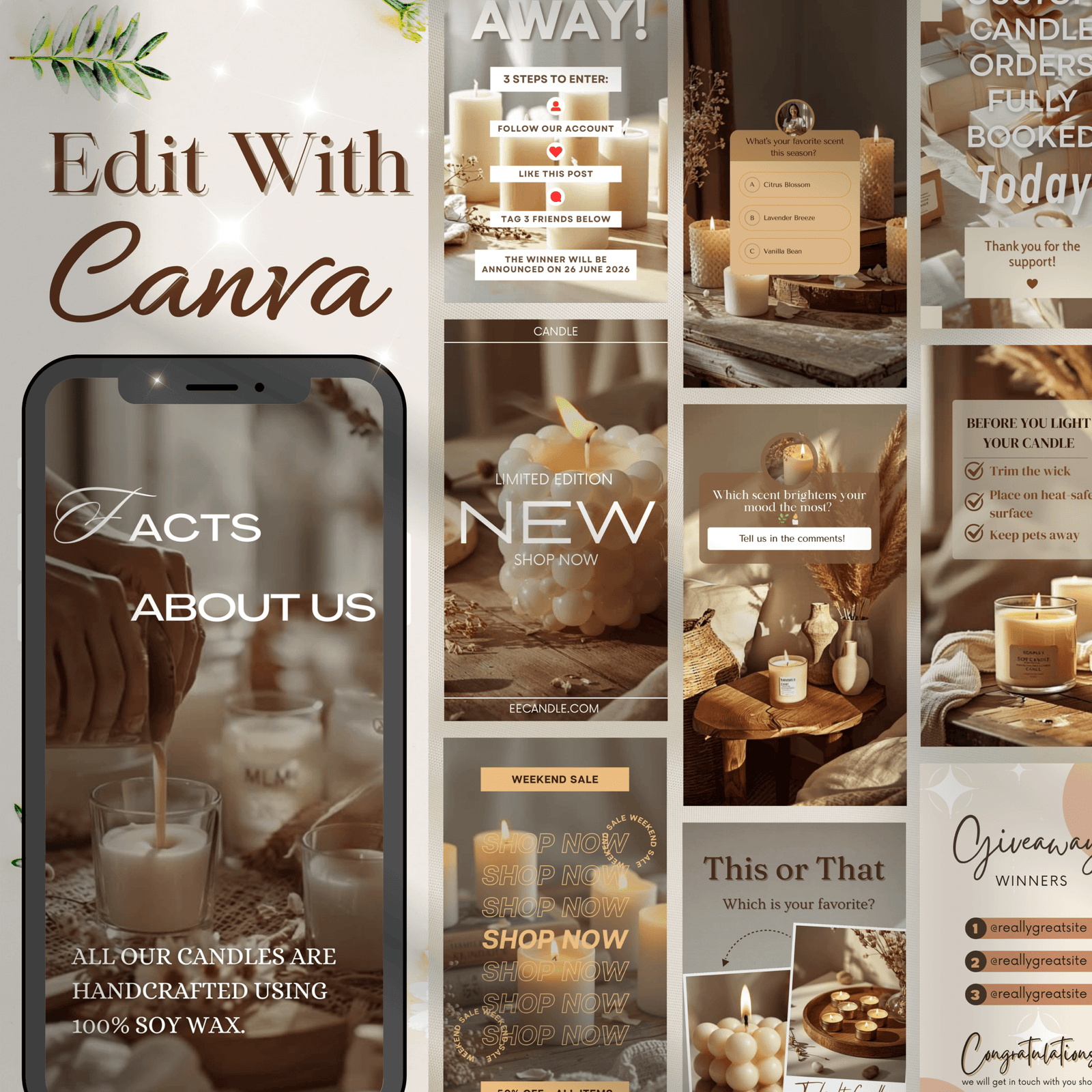 80 Candle Instagram Reels Templates | Editable Canva Video Templates | Social Media Marketing for Candle Business - Image 6