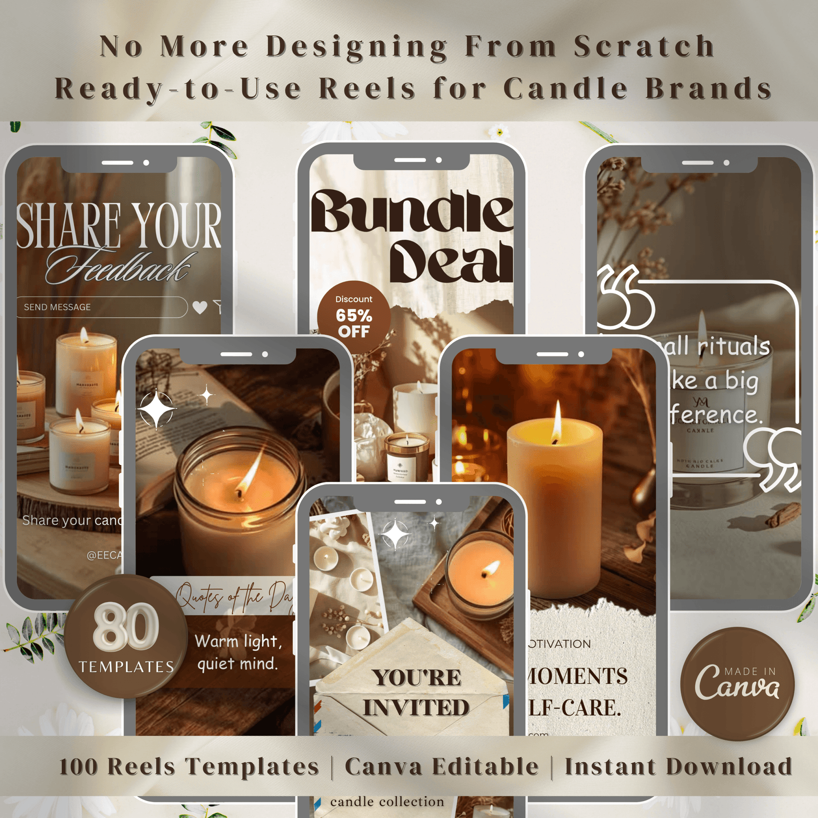 80 Candle Instagram Reels Templates | Editable Canva Video Templates | Social Media Marketing for Candle Business - Image 8