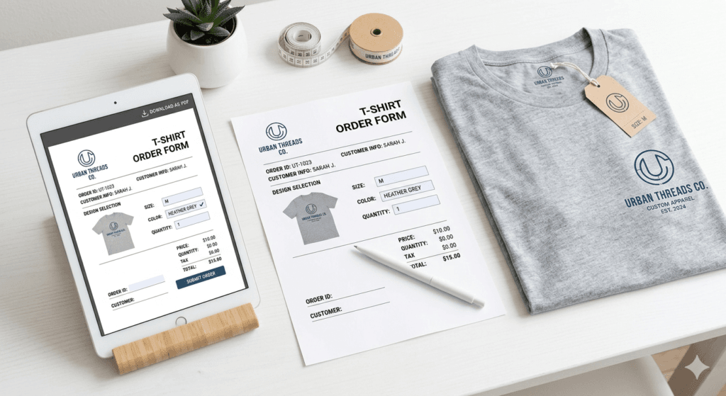 t-shirt order form PDF template for events, schools and businesses