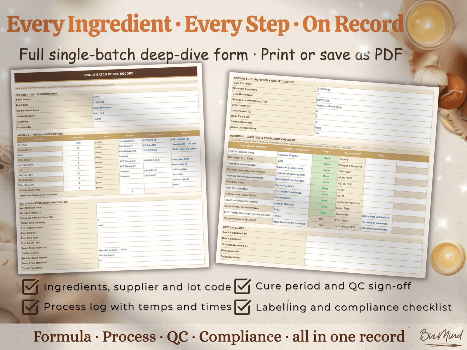 Candle Batch Record Sheet Excel | Candle Production Log Google Sheets | Candle Maker Batch Tracker | QC Checklist Instant Download - Image 4