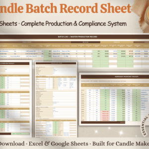 Candle Batch Record Sheet Excel | Candle Production Log Google Sheets | Candle Maker Batch Tracker | QC Checklist Instant Download