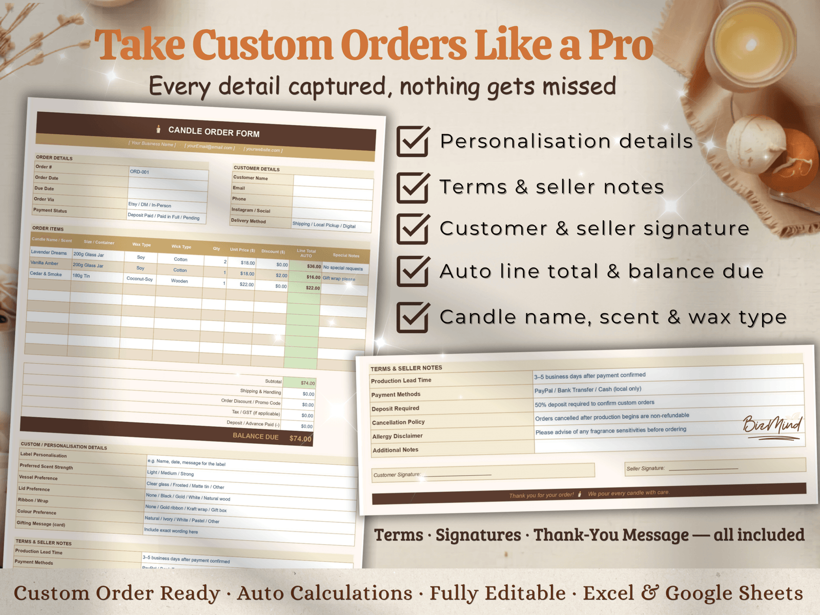 Candle Order Form Template Excel | Candle Business Tracker Google Sheets | Candle Maker Order Management | Small Business Instant Download - Image 3